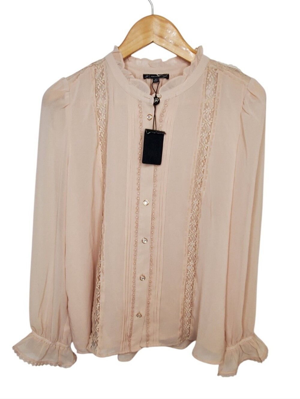 Adrianna Papell lace inset long sleeve blouse     Blush Pink Medium Chic  354